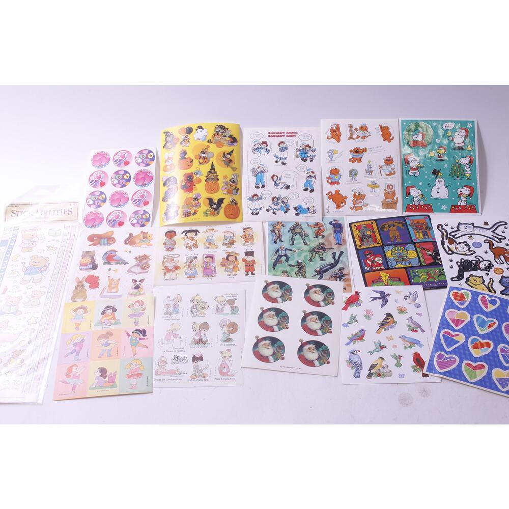 Sticker Sheets, Set of 16, Precious Moments, Snoopy, Raggedy Ann ~ 260122-WH 916